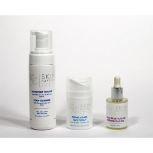 Trio Nettoyant mousse, creme visage et huile prestigieuse skinhaptics